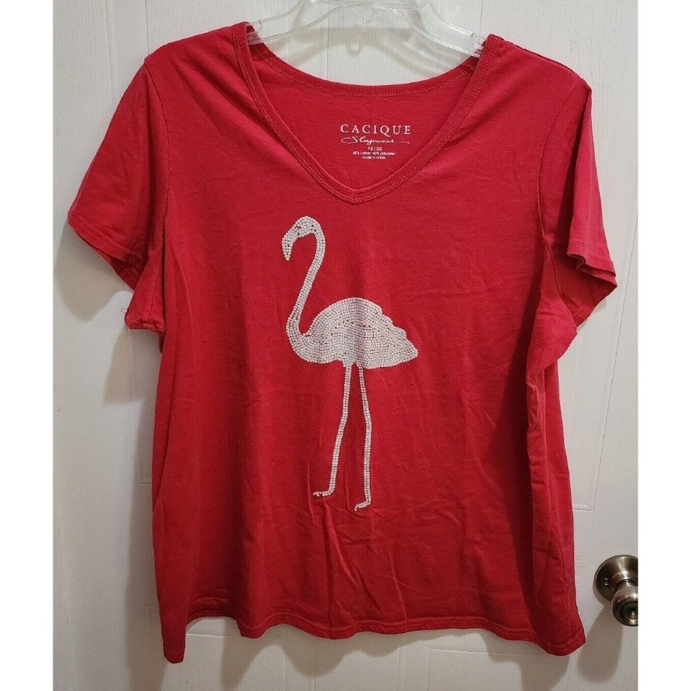 Cacique Lane Bryant Sleep Tshirt Top Short Sleeve Pink Sparkle Flamingo Sz 18/20